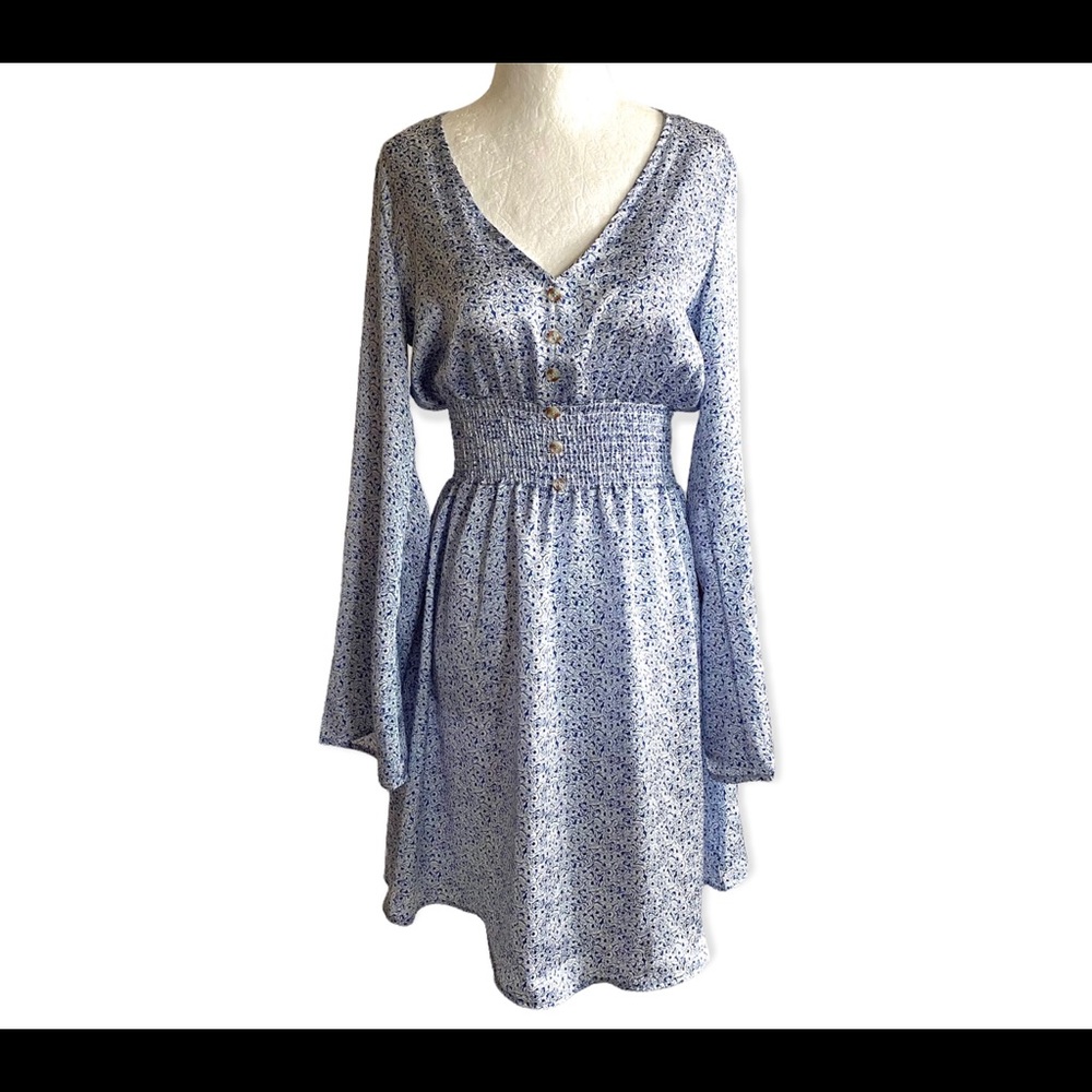 New LunaChix satin boho floral print smocked dress